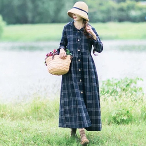 フード付き・チェック柄シャツワンピース ワンピース 森のファブリック