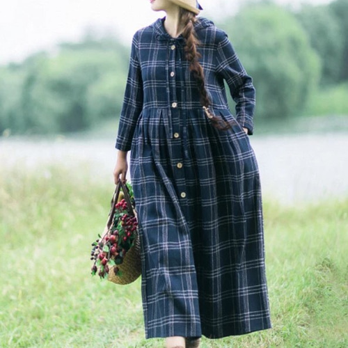 フード付き・チェック柄シャツワンピース ワンピース 森のファブリック