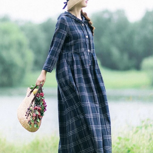 フード付き・チェック柄シャツワンピース ワンピース 森のファブリック