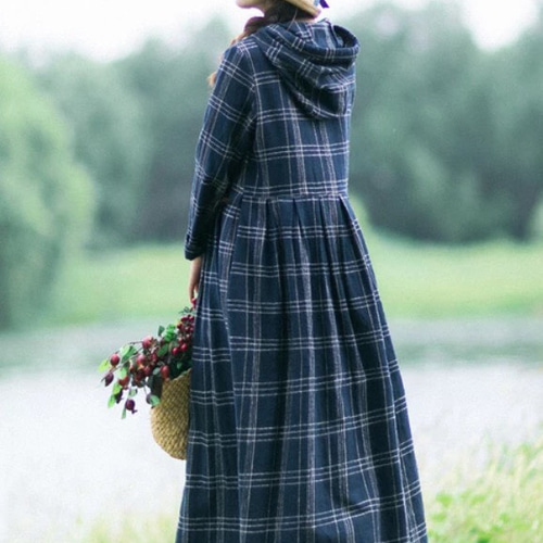 フード付き・チェック柄シャツワンピース ワンピース 森のファブリック