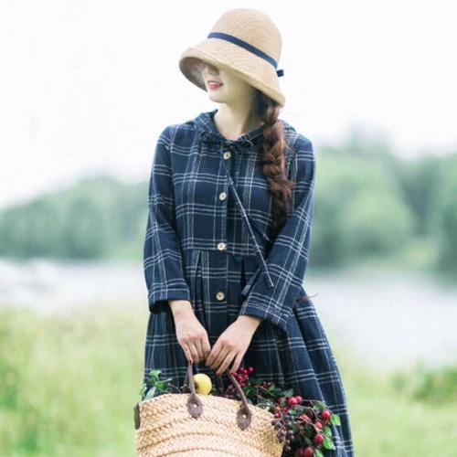 フード付き・チェック柄シャツワンピース ワンピース 森のファブリック