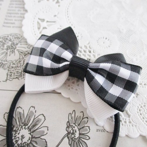 【T-511】チェック柄ヘアリボン　キッズヘアゴム　キッズリボン　ハンドメイド T-511】チェック柄ヘアリボンキッズヘアゴムキッズリボン