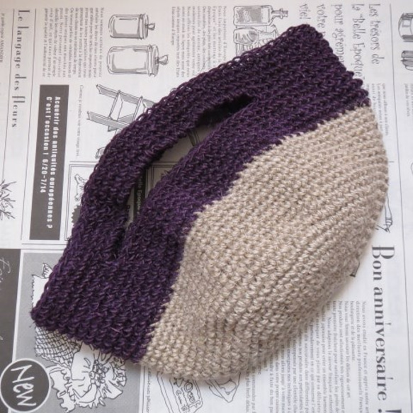 ★ かごバック 手編み 麻ひも 紫 おさんぽ かばん バッグ 小物入れ ★ 1枚目の画像
