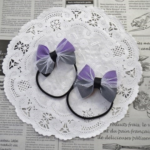 ハンドメイド☆ベビー＆キッズリボンヘアゴム☆紫☆ハート☆ふわふわ
