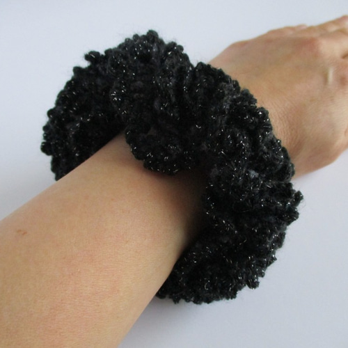 シュシュ  ヘアゴム  大玉ブラック Jewel VOX シュシュ 大きめ ヘアアクセサリー ヘアゴム オーガンジー