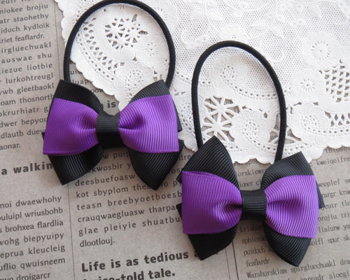 ハロウィンリボンヘアゴムNo.18☆ファブリック☆シフォンリボン☆ブラック ハロウィンリボンヘアゴムNo.18☆ファブリック☆シフォンリボン