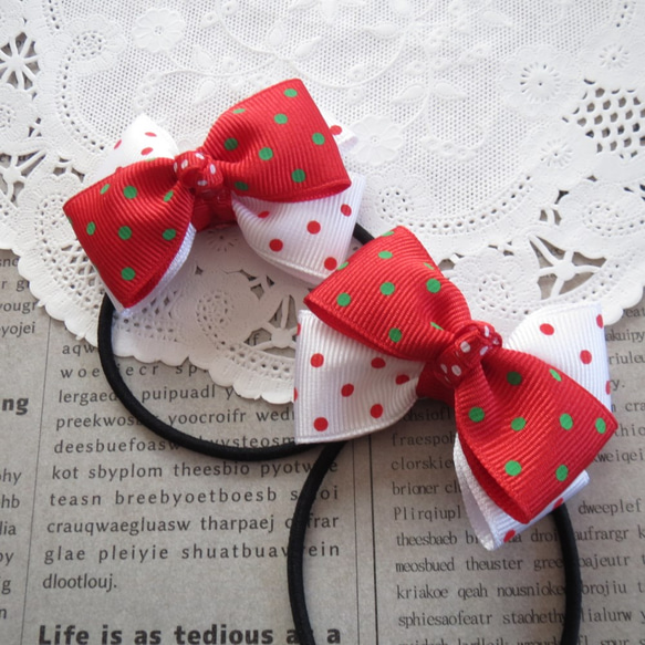 ☆ 再販 りぼん ヘアゴム 赤 白 水玉 トリプルリボン キッズ リボン  