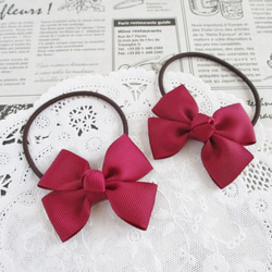 ☆ 再販 りぼん ヘアゴム ワインレッド ダブルリボン キッズ リボン