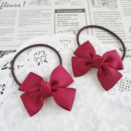 ☆ 再販 りぼん ヘアゴム ワインレッド ダブルリボン キッズ リボン