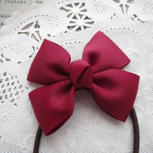 ☆ 再販 りぼん ヘアゴム ワインレッド ダブルリボン キッズ リボン