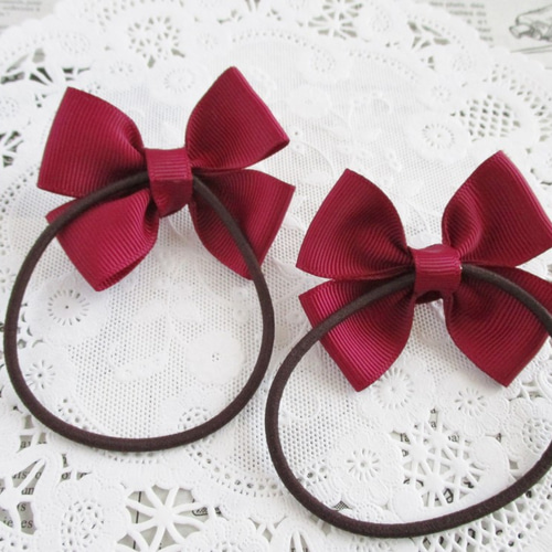 ☆ 再販 りぼん ヘアゴム ワインレッド ダブルリボン キッズ リボン