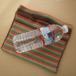 ★ かばん ニットバッグ 手編み 毛糸 ストライプ 茶系 冬のお散歩 ★ 3枚目の画像