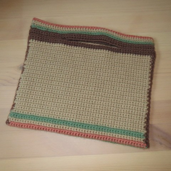 ★ かばん ニットバッグ 手編み 毛糸 ストライプ 茶系 冬のお散歩 ★ 5枚目の画像