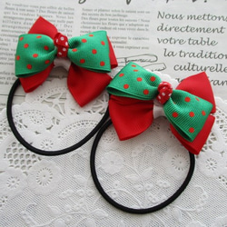 No.617リボンヘアゴム☆クリスマス☆２個セット 0_90ab2796de6b42c3c16fef6b6d99