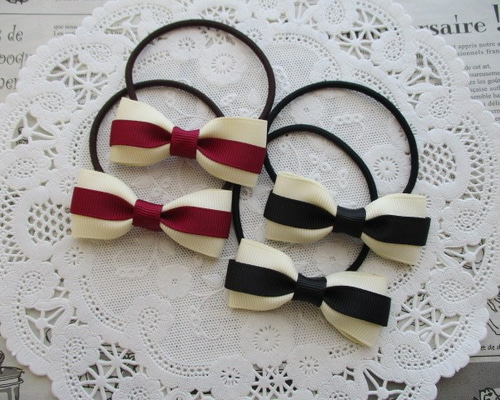 ☆ 再販 りぼん ヘアゴム ワインレッド 黒 アイボリー ベビー キッズ