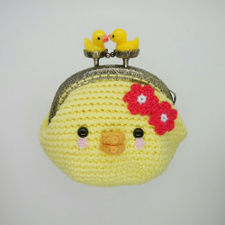 編みぐるみがま口 ハンドメイド☆パンダハートがま口編みぐるみキーホルダー