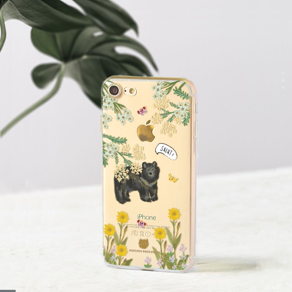 黑熊 iPhone Android 花 植物 透明手機殻 iPhone 8 Sony XZ premium HTC 第1張的照片