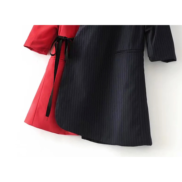 紅色直條紋西裝拼接Kimono Jacket 第3張的照片