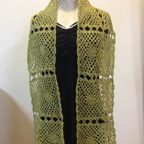 うぐいす色のモチーフつなぎストール ストール knit house muu 通販