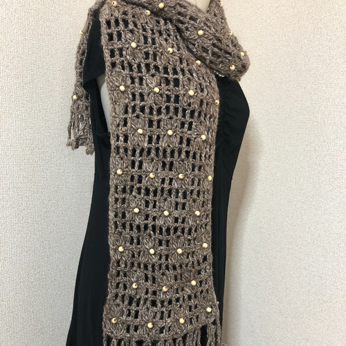 クローバーフリンジのウッドビーズストール ストール knit house