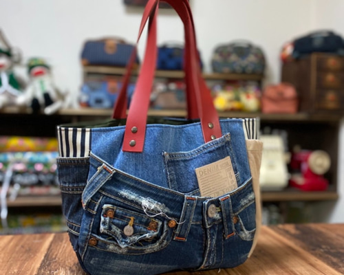 デニムリメイク❤️ショルダー紐付♡2wayカラフルデニムトートバック♡ニコちゃん 美品】niko and.. 2WAY デニム ショルダーバッグ ニコアンド