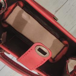 革と布のダレスバッグ「ショコラ」　児島デニムチェック柄nicoma 5枚目の画像