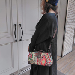 革と布のダレスバッグ「ショコラ」　児島デニムチェック柄nicoma 6枚目の画像