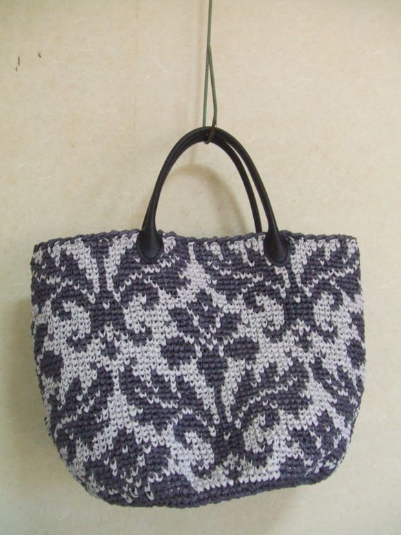 メリヤスこまあみの、編み込み模様トートバッグ ゆり トートバッグ