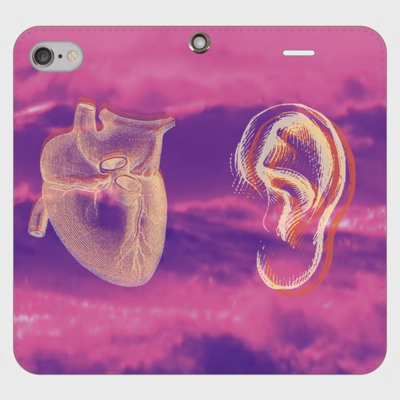 『紫の耳心臓』 受注生産　手帳型スマホケース 1枚目の画像
