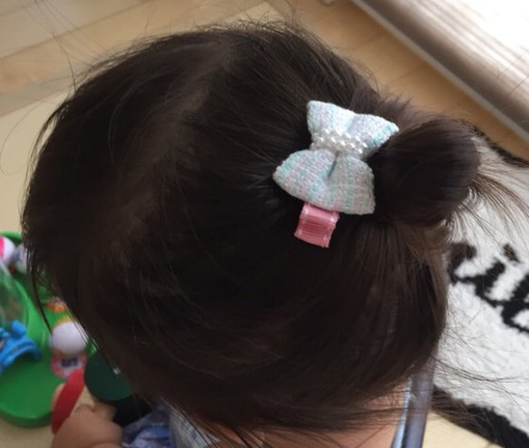 Baby&Kids用ヘアクリップ ツイードリボン ﾟ*✩‧₊˚ 4枚目の画像