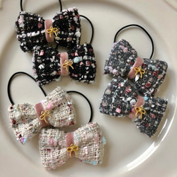 蕾とレースのツイードヘアゴム  リントン  ハンドメイド 蕾とレースのツイードヘアゴム リントン ハンドメイド