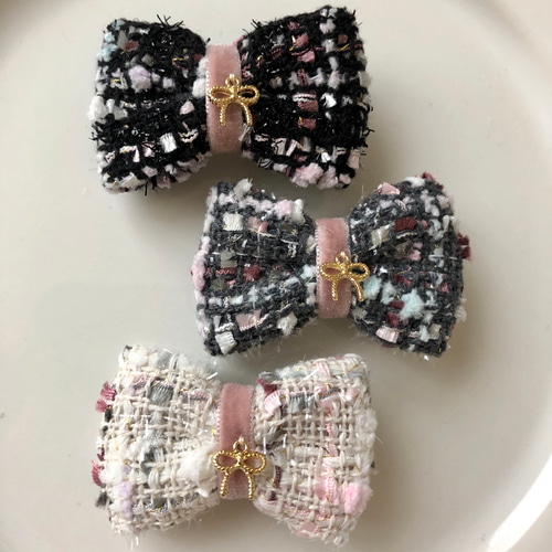 ツイードリボン＊ヘアクリップ ヘアクリップ・バナナクリップ chicchic