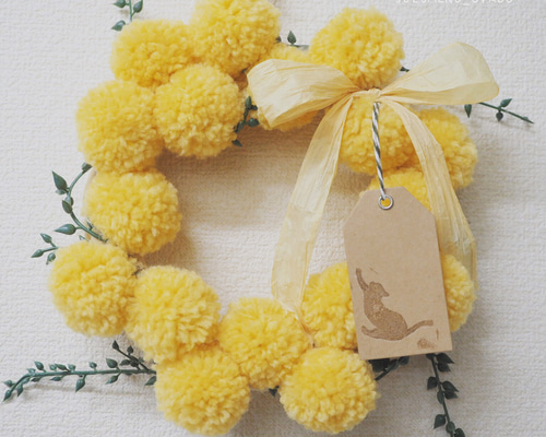 生花】ミモザのリースキット☆ブルーリボン<巻き付けタイプ