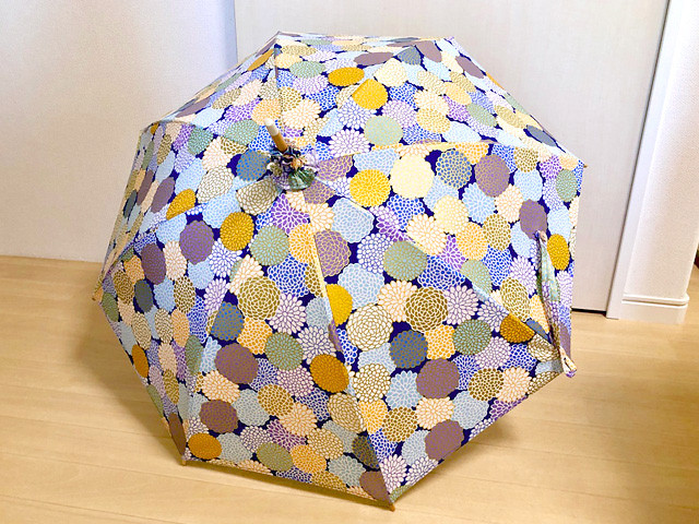 日傘　和柄　ラメ菊（青）