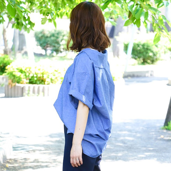 【Women's】セーラーカラーかもめシャツ / blue 3枚目の画像