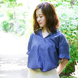 【Women's】 セーラーカラーかもめシャツ / Navy 1枚目の画像