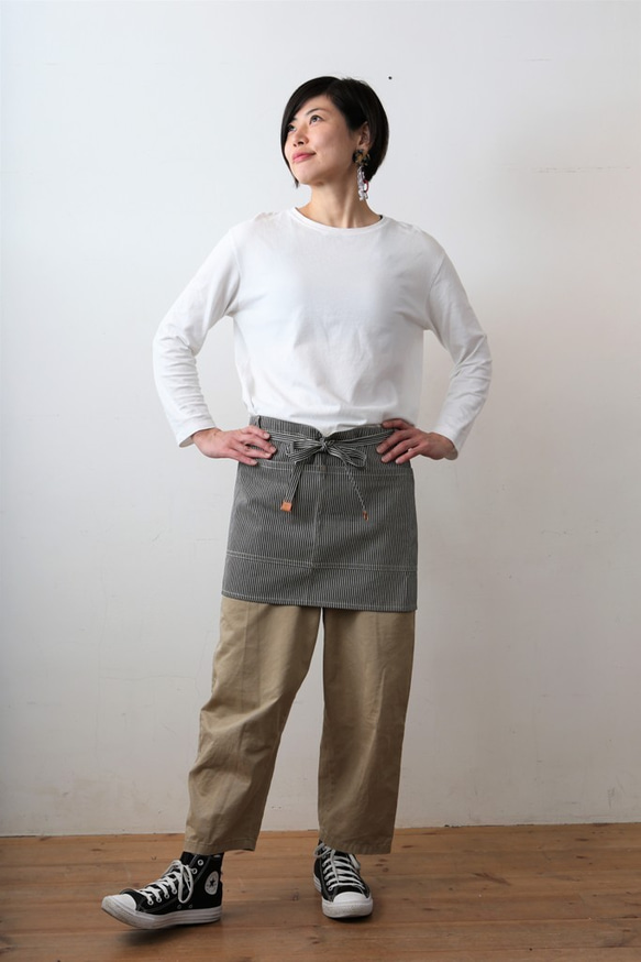 名入れ可【ユニセックス】ショート カフェエプロン レザー ヒッコリー