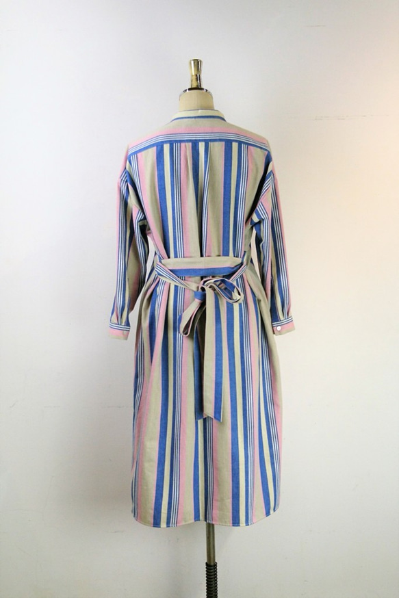 [預訂促銷]陽光條紋襯衫裙/粉色和藍色 第6張的照片