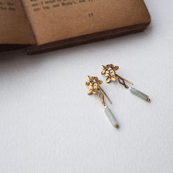 黃銅耳環 三朵小花瓣葉 菱形 天河石 天然珍珠 耳環耳勾  輕珠寶 半寶石 B02 第2張的照片