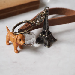 小動物樂園 臘腸狗 巴黎鐵塔 真皮皮革 鑰匙圈  P16 第2張的照片