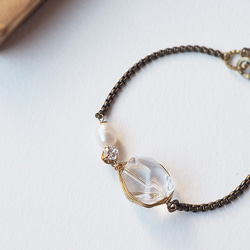冰涼澄澈 透明水晶 白水晶 天然石珍珠鋯石手鍊 黃銅手鍊 輕珠寶 B19 第6張的照片