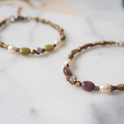 紫東陵 菜綠石 鋯石 天然珍珠 輕珠寶 黃銅手鍊  B33 第1張的照片
