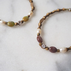 紫東陵 菜綠石 鋯石 天然珍珠 輕珠寶 黃銅手鍊  B33 第3張的照片