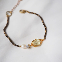 檸檬水晶 天然石珍珠鋯石手鍊 黃銅手鍊 輕珠寶 B36 第2張的照片