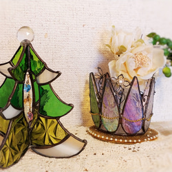 Creema限定】ステンドグラス＊クリスマスツリー＆キャンドルのセット