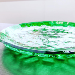 ベネチアングラス　18㎝　グリーンのお皿 2枚目の画像