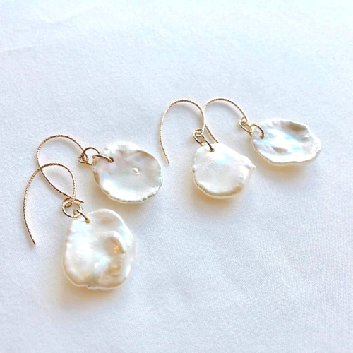 14kgf ✳︎大粒パール✳︎淡水真珠ピアス✳︎ 花びらパール