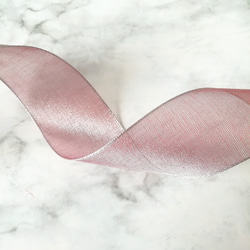 ワイヤー入りリボン オーガンジー くすみピンク 巾約38ｍｍ×　1m 3枚目の画像