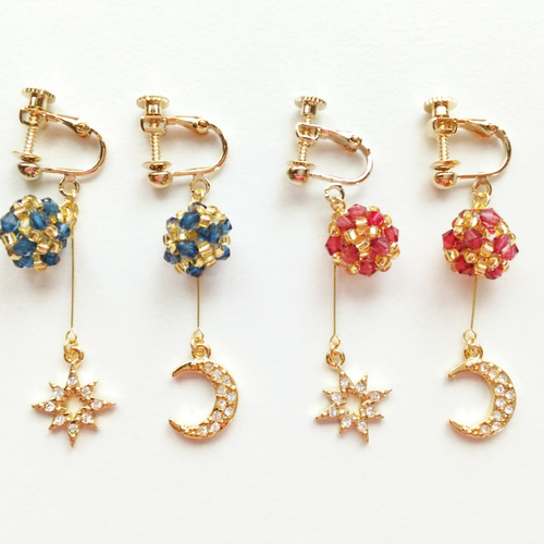 【売り切れ】朝焼けと星のイヤリング ビーズ 星 ハンドメイド 売り切れ】朝焼けと星のイヤリング ビーズ 星 ハンドメイド