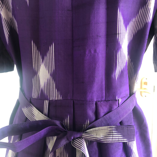 着物リメイク振り袖総絞り紫マキシ丈ワンピース
